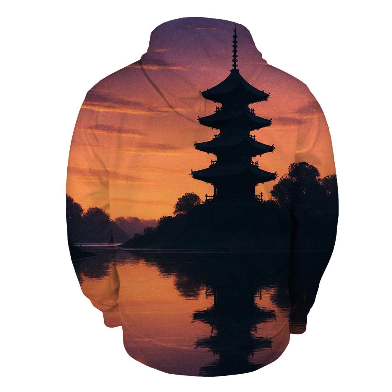 Zen Pagoda At Ember Horizon premium hoodies