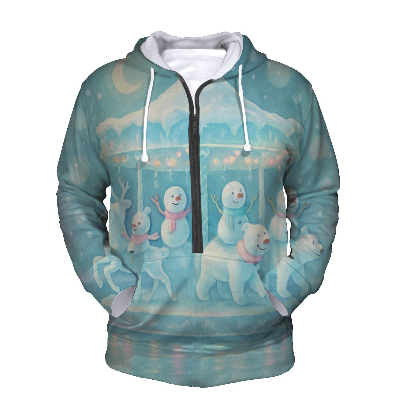 Snowman Carousel On The Frozen Lake premium hoodies