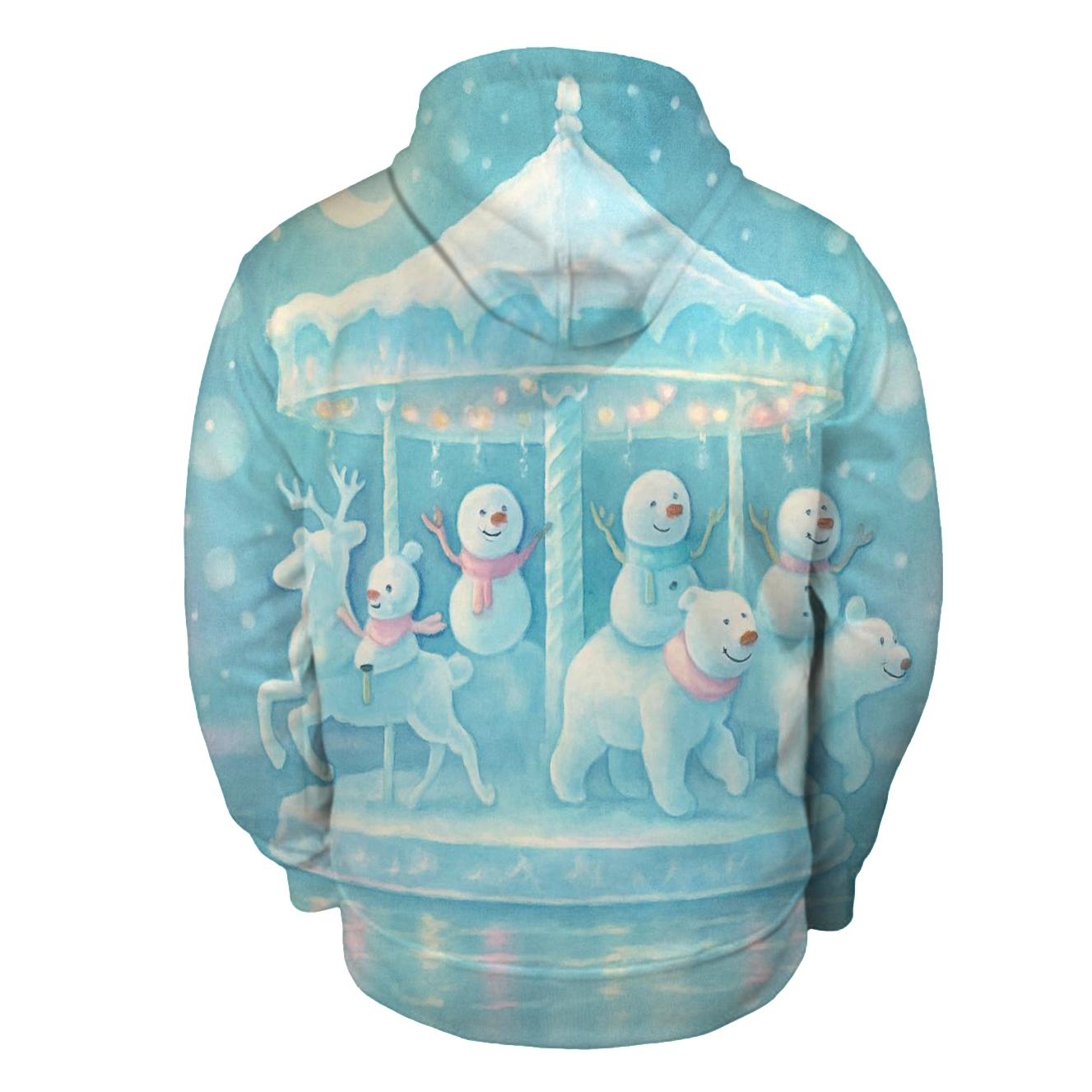 Snowman Carousel On The Frozen Lake premium hoodies
