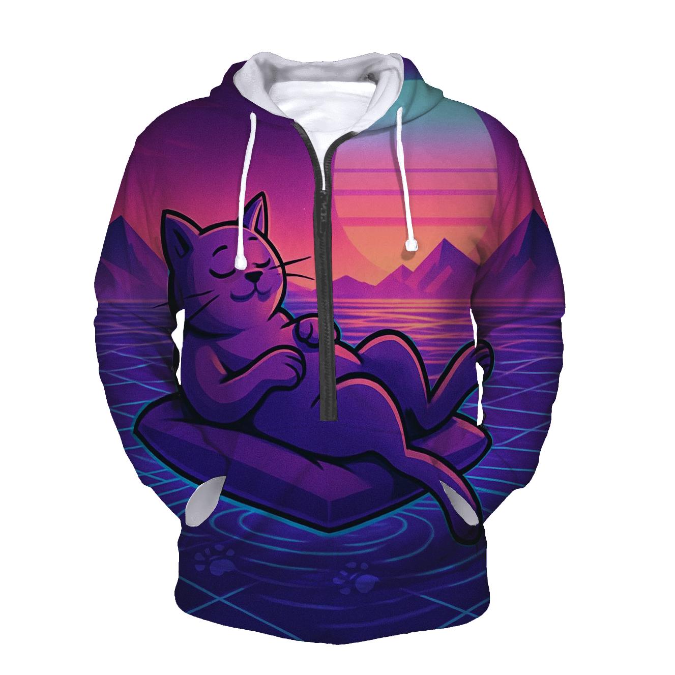 Dreamwave Synth Lounge Cat embroidered hoodies