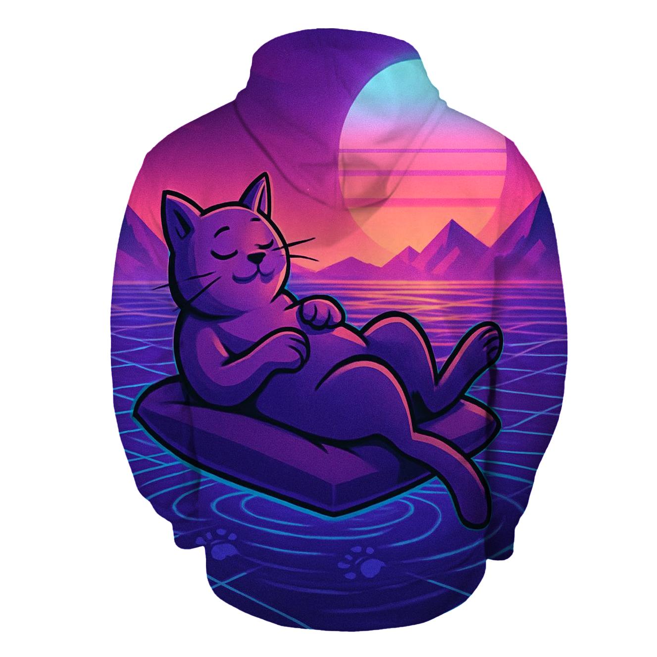 Dreamwave Synth Lounge Cat embroidered hoodies