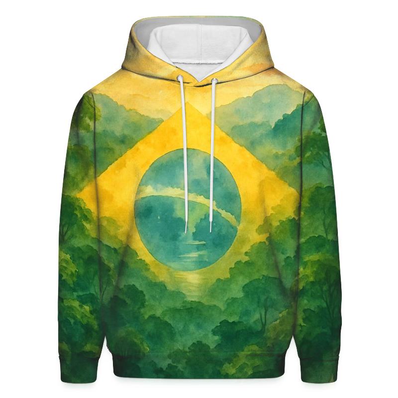 Brazilian_flag_watercolor_rainforest_spirit graphic hoodies