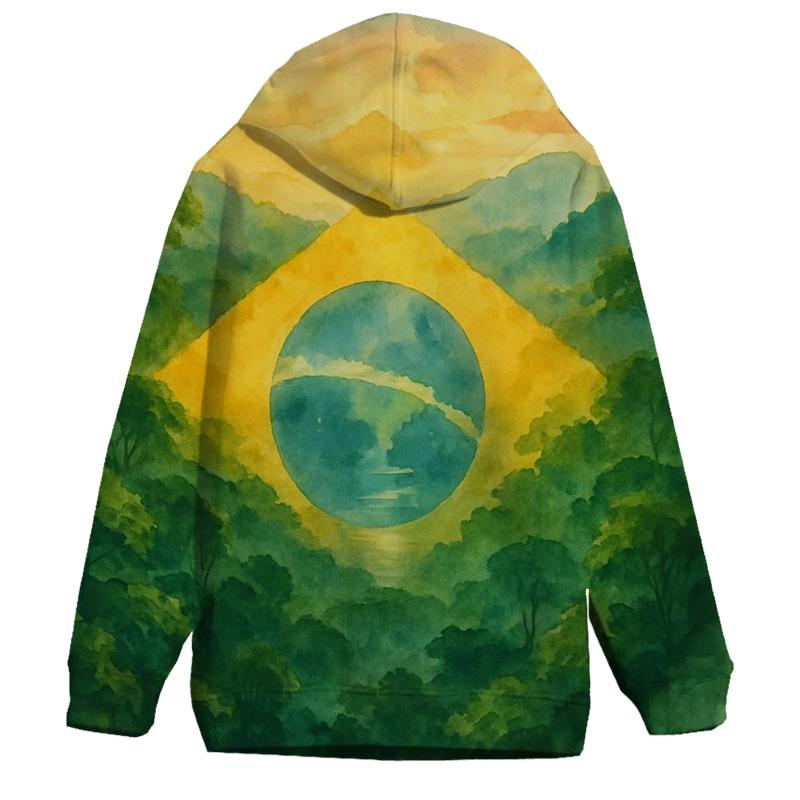 Brazilian_flag_watercolor_rainforest_spirit graphic hoodies