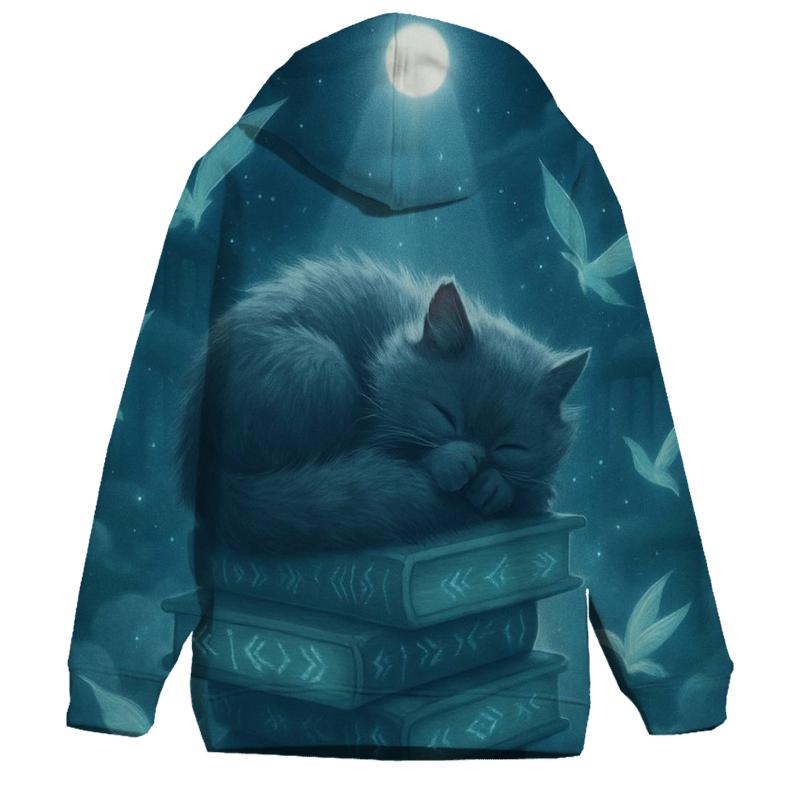 Moonlit Library Cat zip-up hoodies