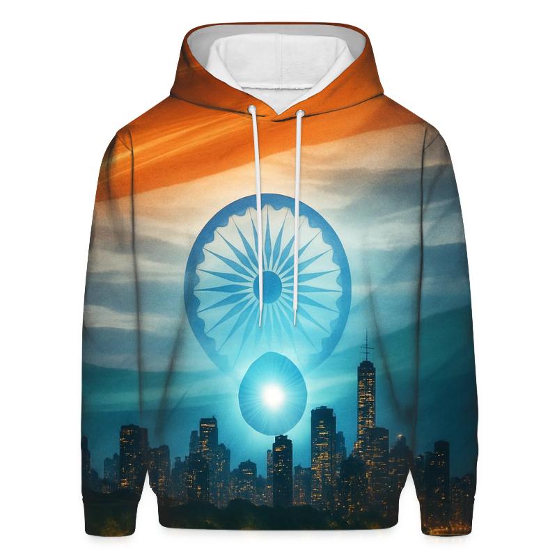 Indian_flag_double_exposure_city_skyline zip-up hoodies