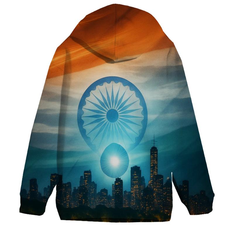 Indian_flag_double_exposure_city_skyline zip-up hoodies