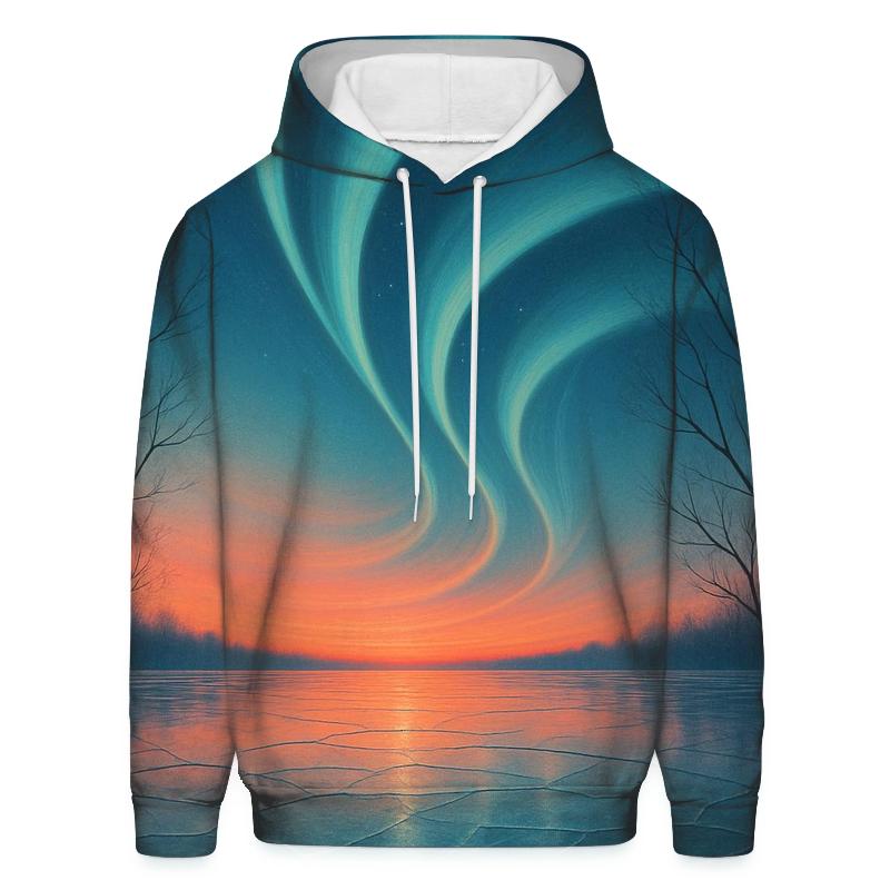 Aurora Sunset Over Frozen Lake heavyweight hoodies