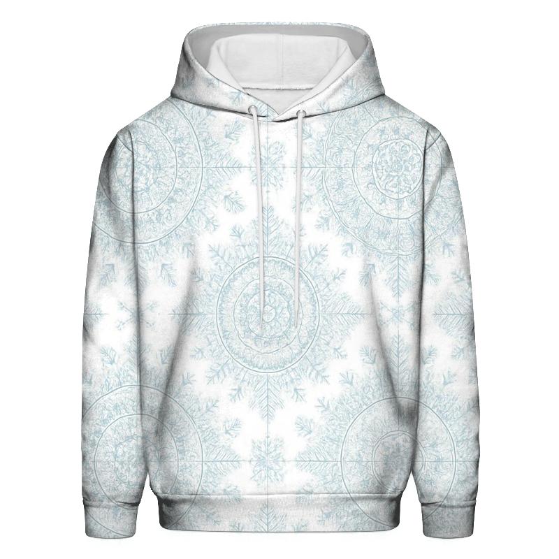Snowflake Mandala Burst On Icy White custom hoodies