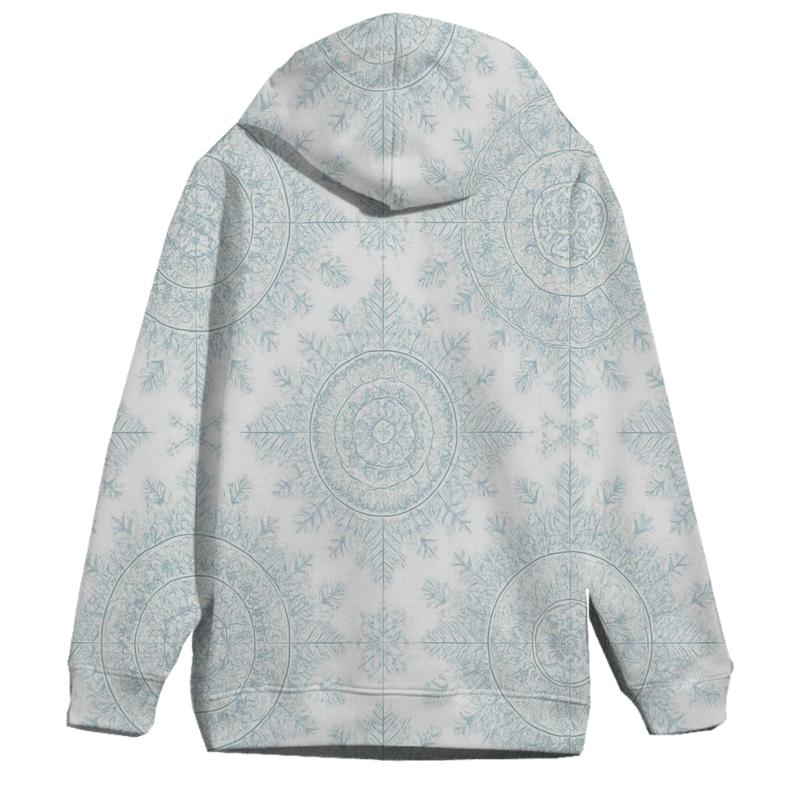 Snowflake Mandala Burst On Icy White custom hoodies