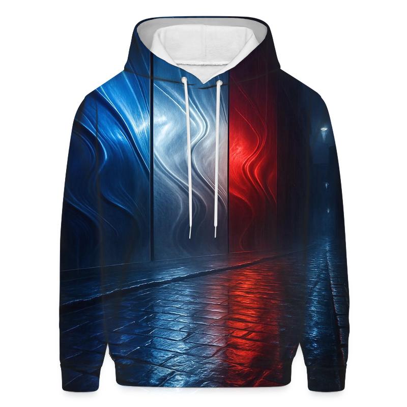 French_flag_metallic_city_rain graphic hoodies