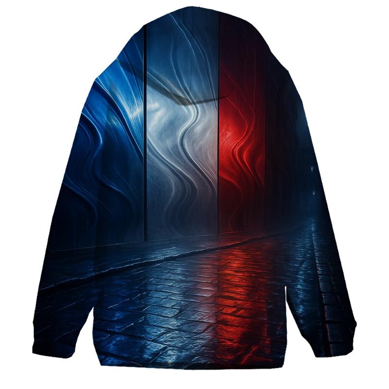 French_flag_metallic_city_rain graphic hoodies