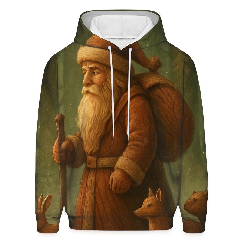 Vintage Woodcarved Santa Forest Procession designer hoodies