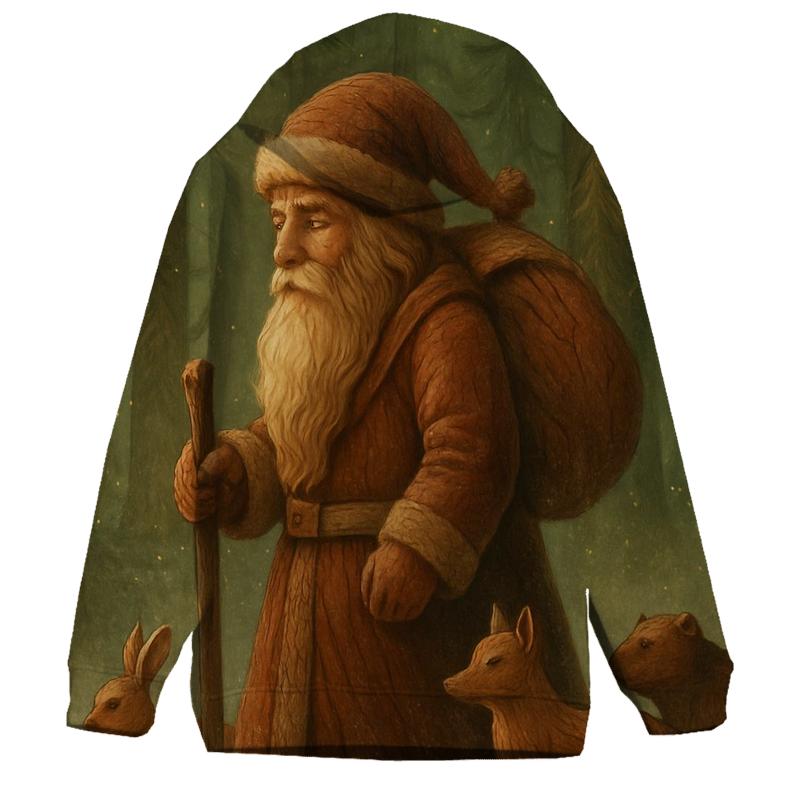 Vintage Woodcarved Santa Forest Procession designer hoodies