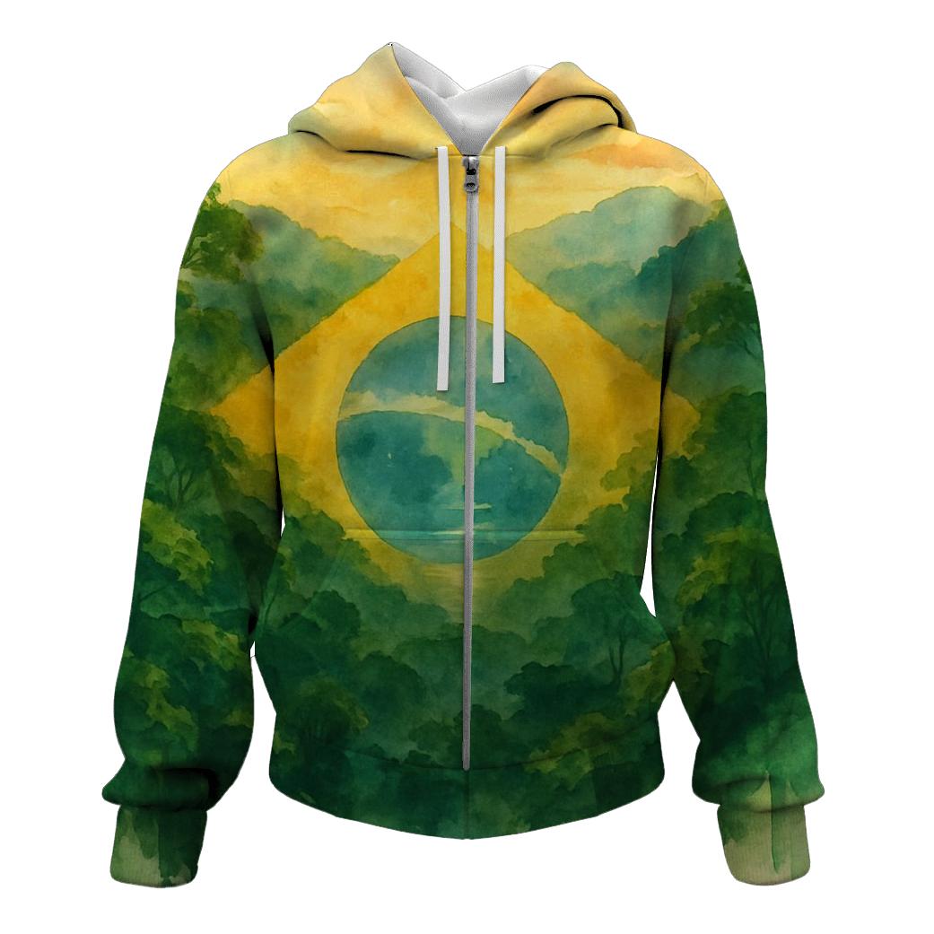 Brazilian_flag_watercolor_rainforest_spirit hoodie trends