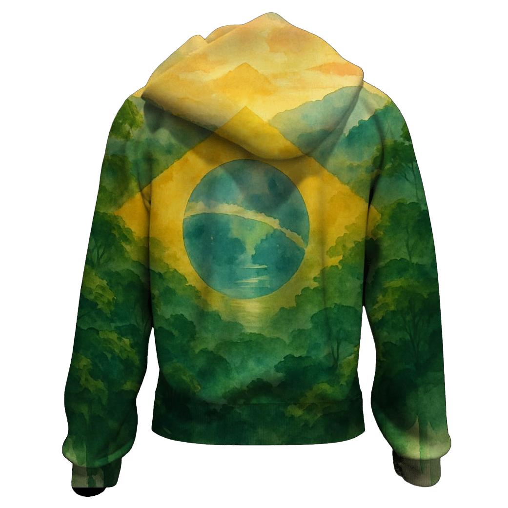 Brazilian_flag_watercolor_rainforest_spirit hoodie trends