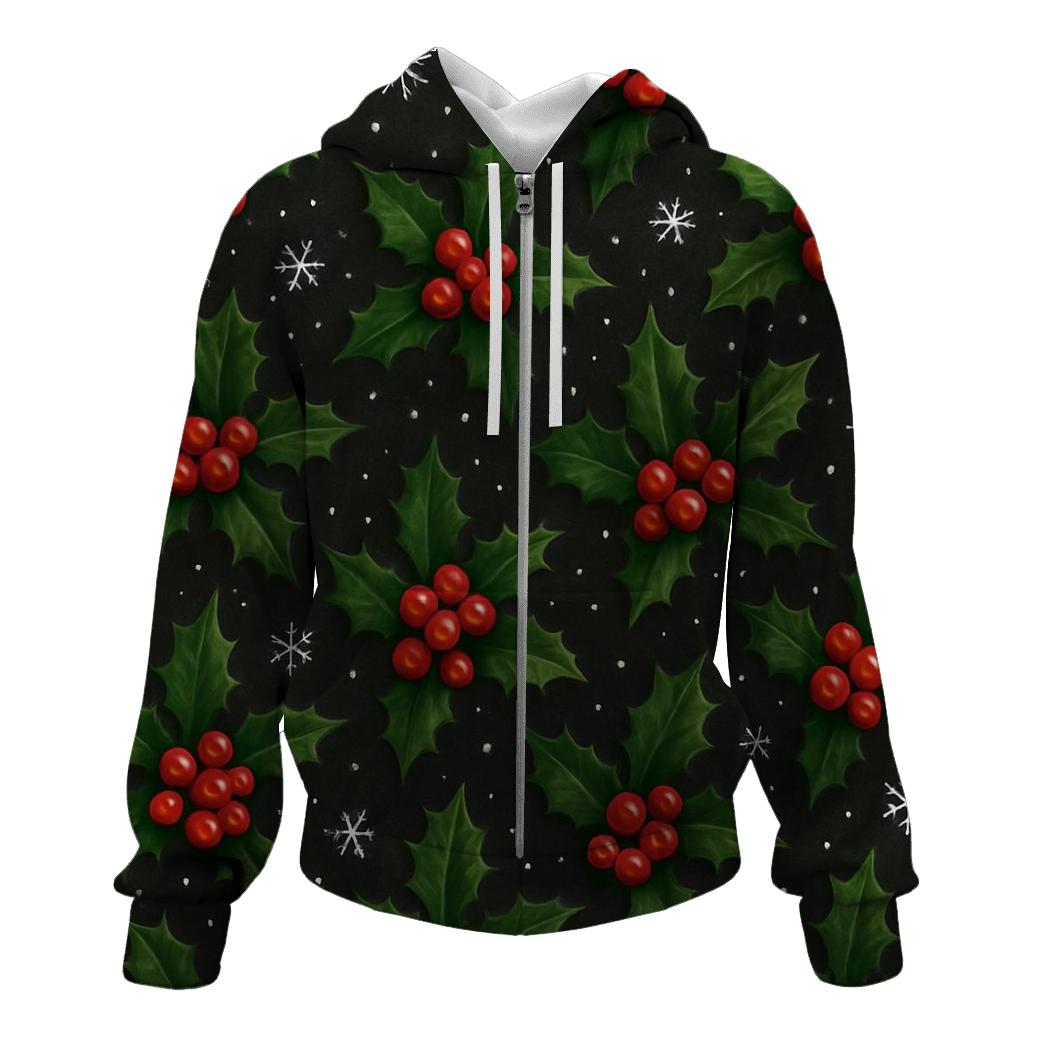 Emerald Holly Snow Scatter On Charcoal hoodie designs