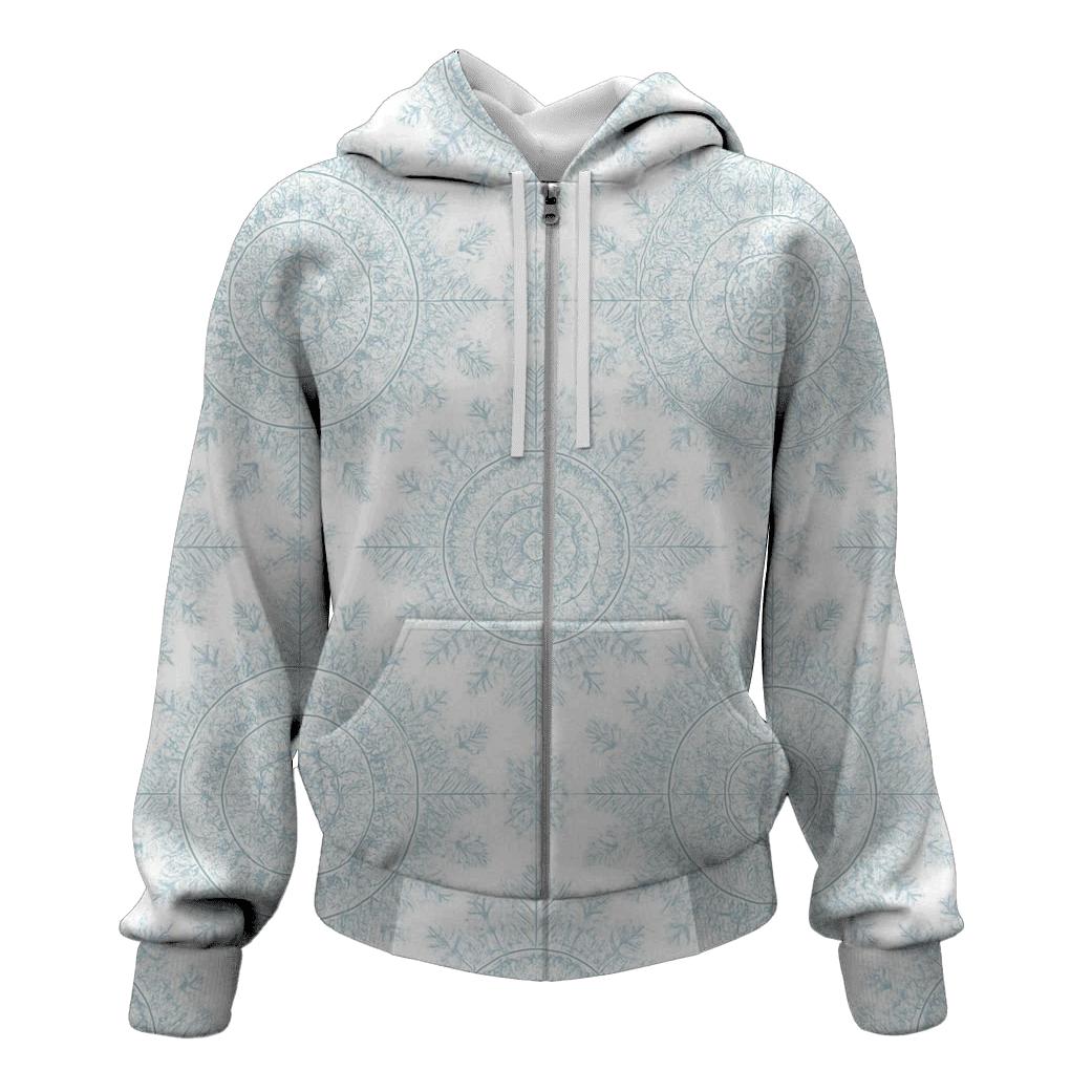 Snowflake Mandala Burst On Icy White lightweight hoodies