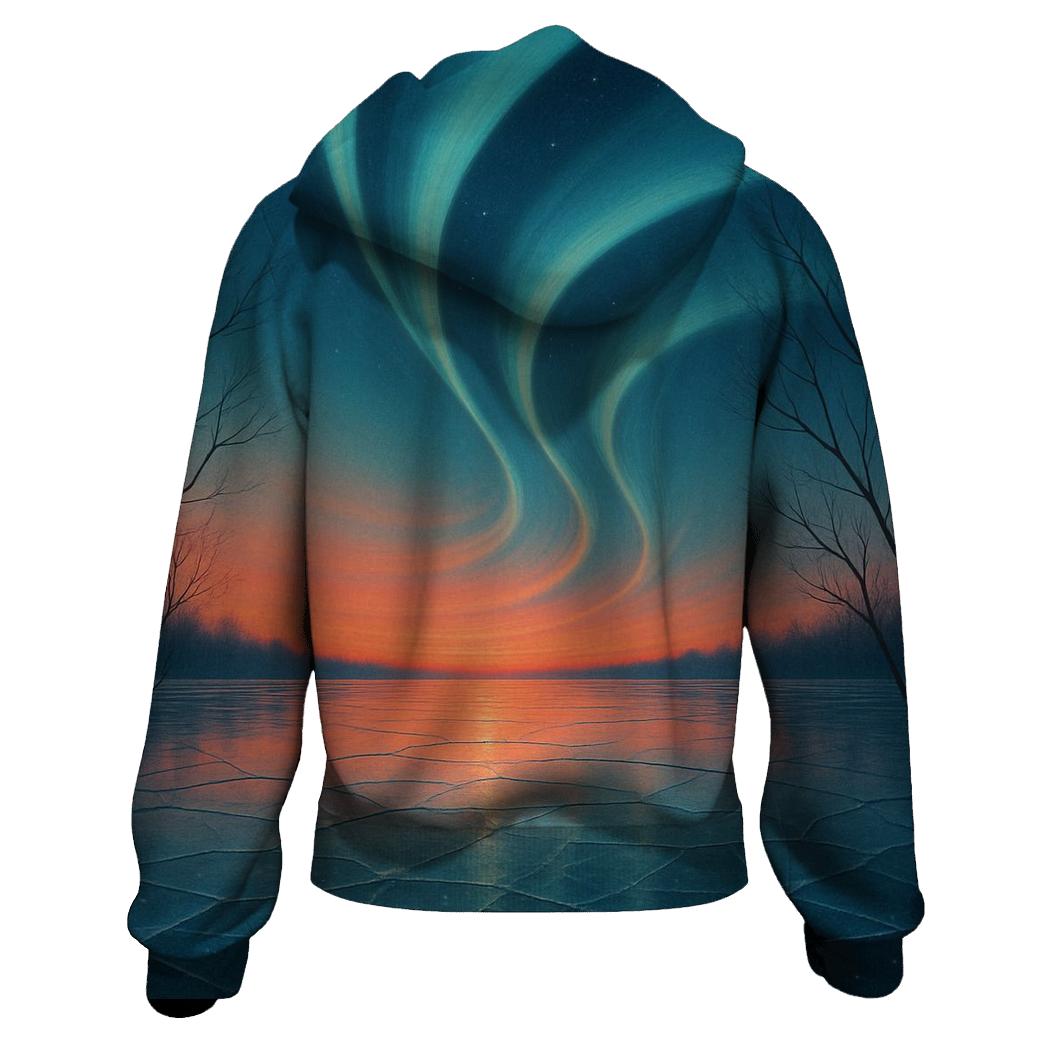 Aurora Sunset Over Frozen Lake zip-up hoodies