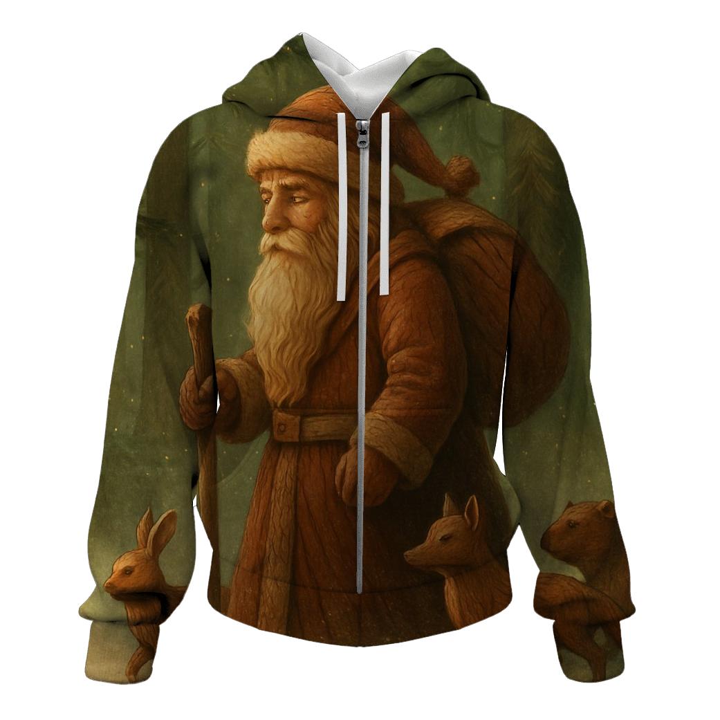 Vintage Woodcarved Santa Forest Procession printed hoodies