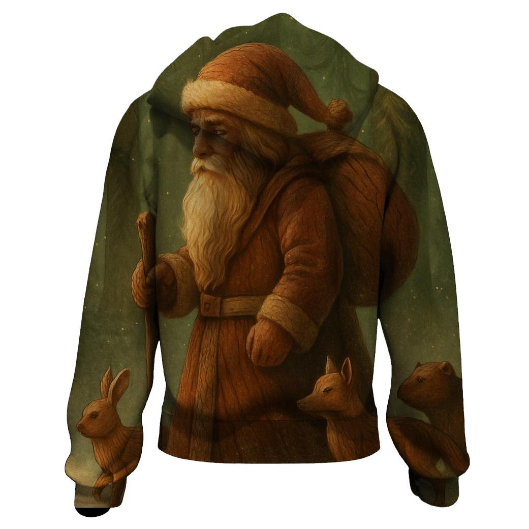 Vintage Woodcarved Santa Forest Procession printed hoodies
