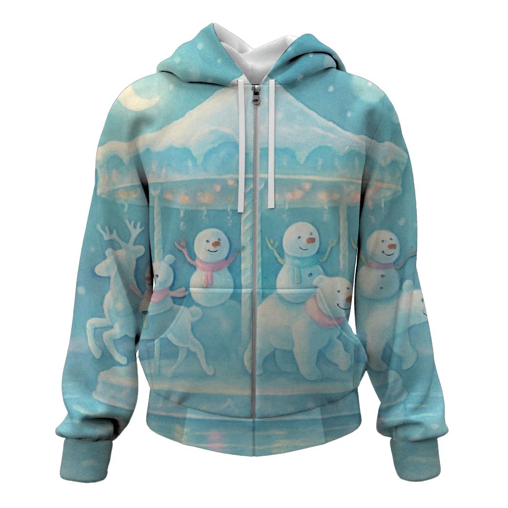 Snowman Carousel On The Frozen Lake embroidered hoodies