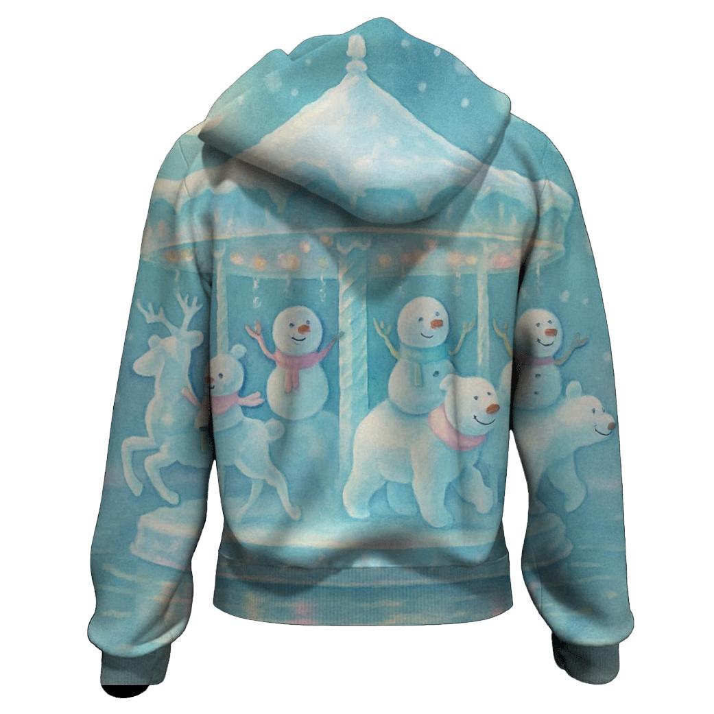 Snowman Carousel On The Frozen Lake embroidered hoodies