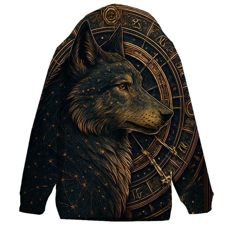 Celestial Clock Wolf lightweight hoodies