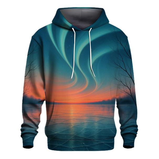 Aurora Sunset Over Frozen Lake embroidered hoodies