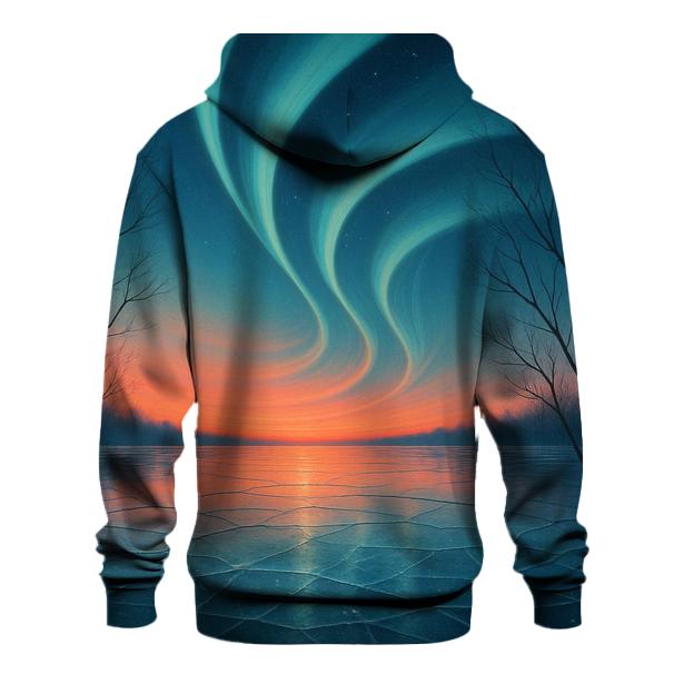 Aurora Sunset Over Frozen Lake embroidered hoodies