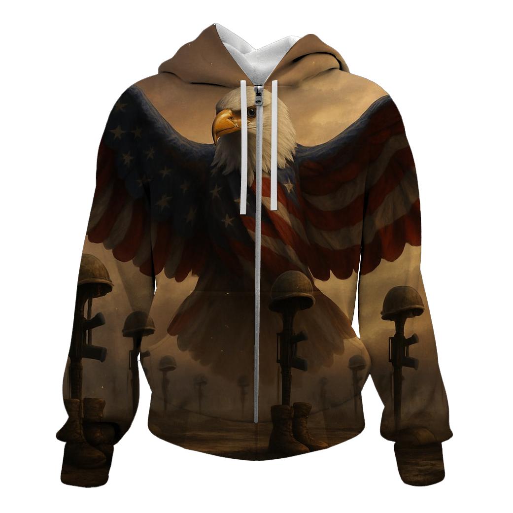 Guardian Eagle Over Silent Battlefield Flag printed hoodies