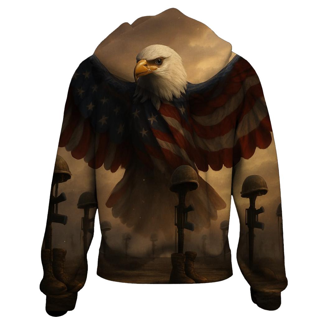 Guardian Eagle Over Silent Battlefield Flag printed hoodies