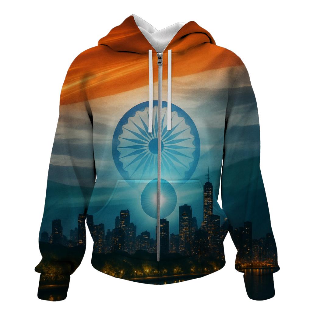 Indian_flag_double_exposure_city_skyline designer hoodies