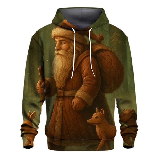 Vintage Woodcarved Santa Forest Procession zip-up hoodies