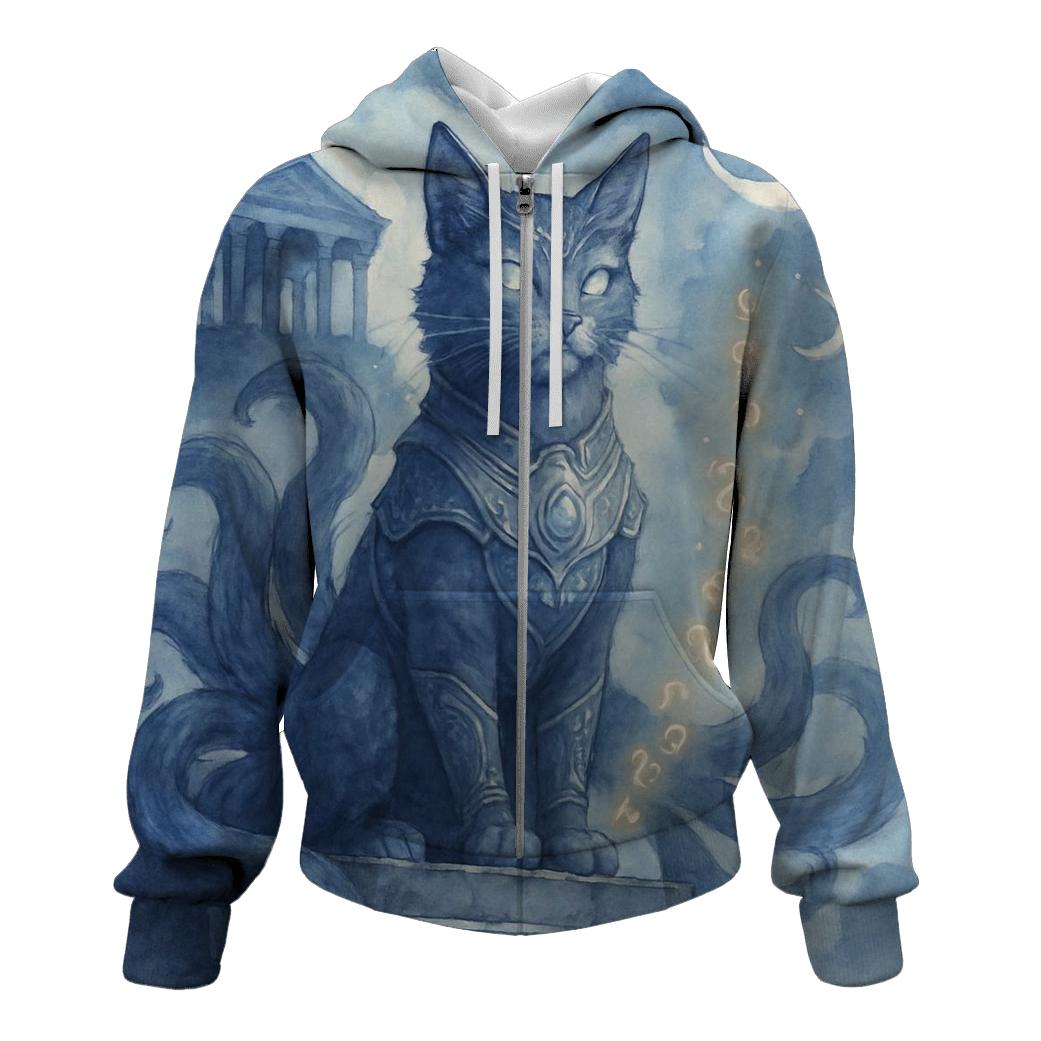 Moonlit Temple Guardian Cat lightweight hoodies
