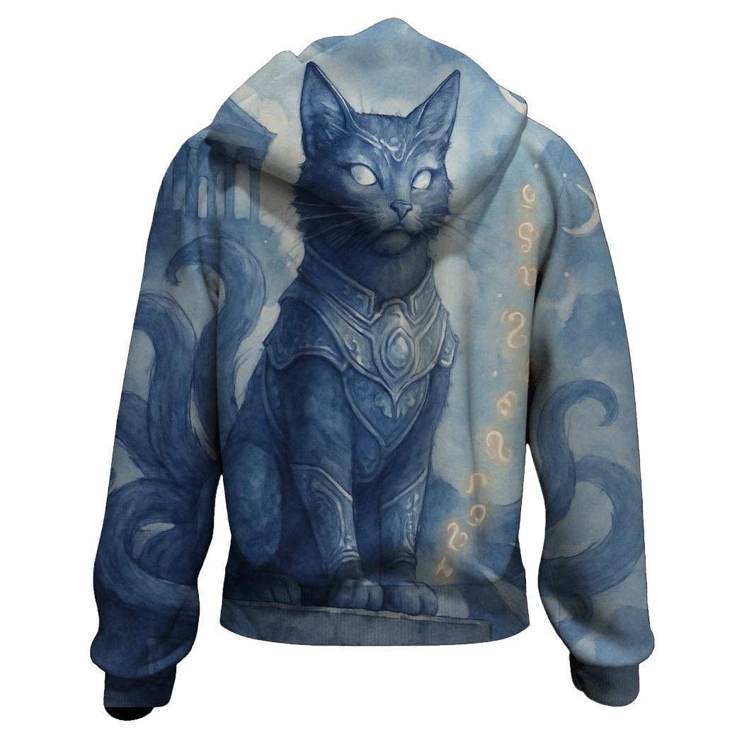 Moonlit Temple Guardian Cat lightweight hoodies