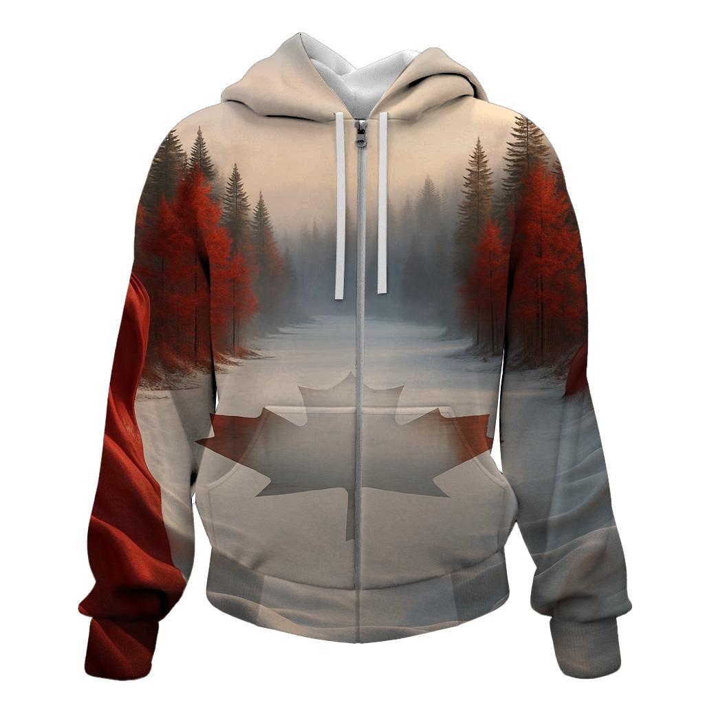 Canadian_flag_snow_reflection_lakescape designer hoodies