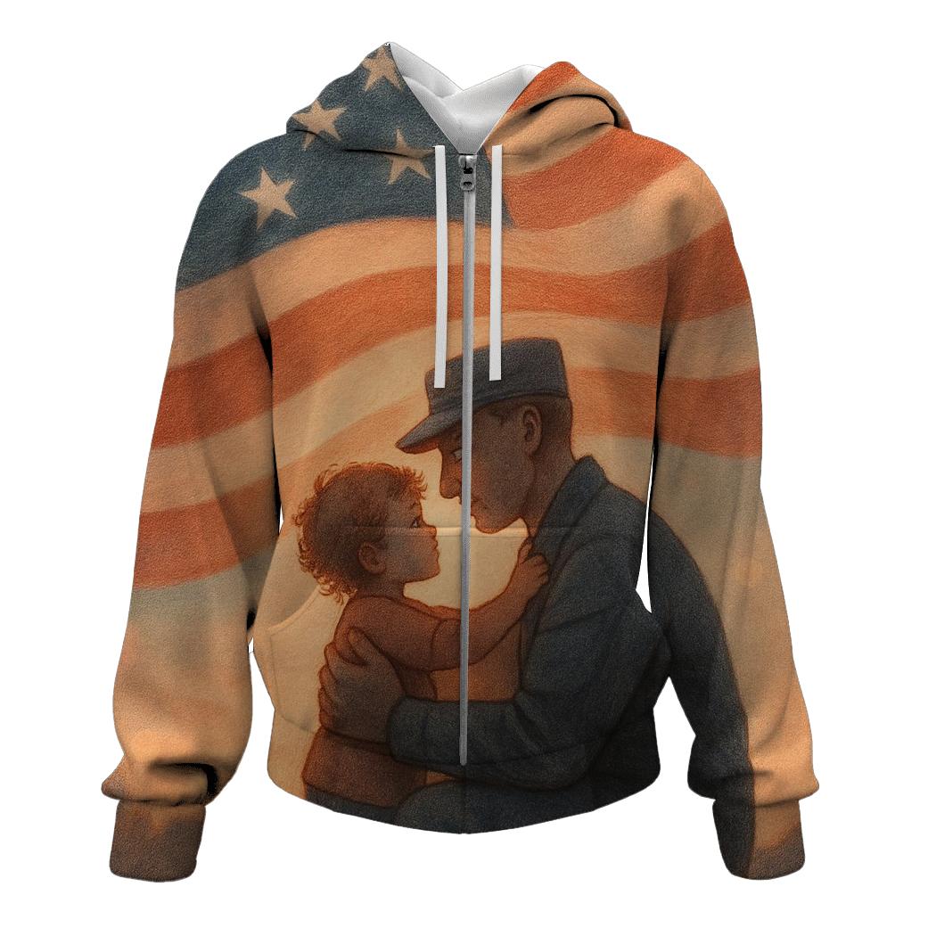 Homecoming Embrace Under Flag Sky designer hoodies