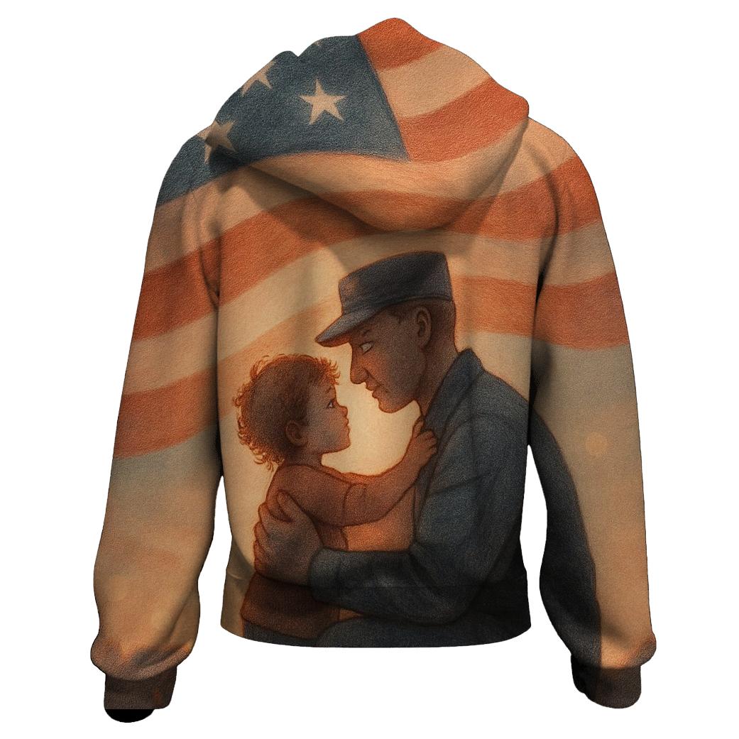 Homecoming Embrace Under Flag Sky designer hoodies