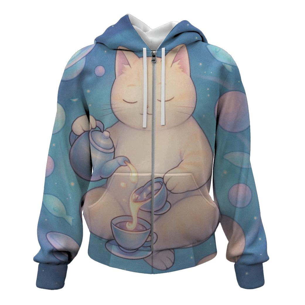 Galactic Tea Time Cat lightweight hoodies