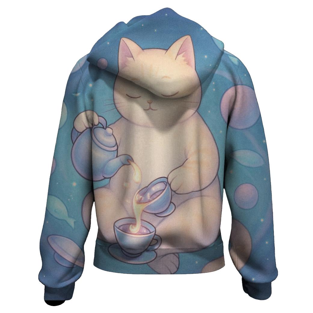 Galactic Tea Time Cat lightweight hoodies
