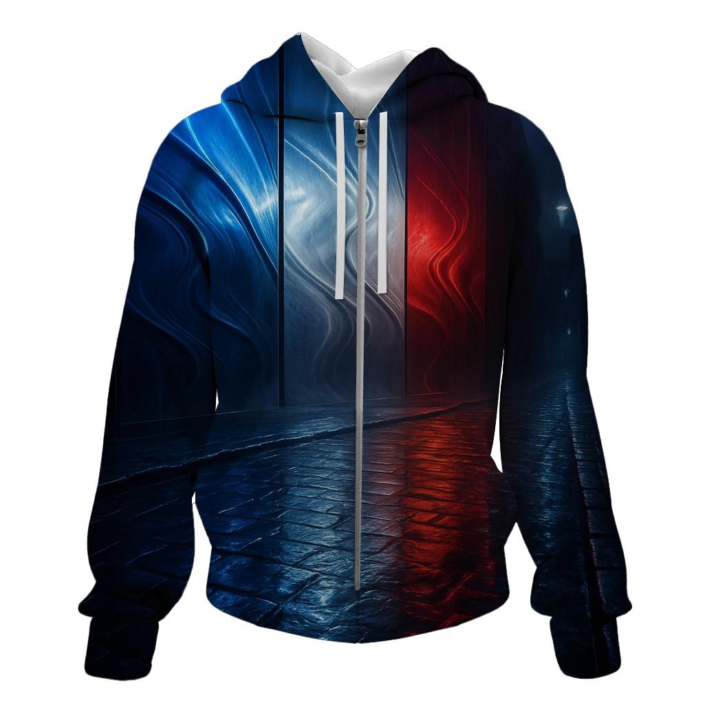 French_flag_metallic_city_rain zip-up hoodies