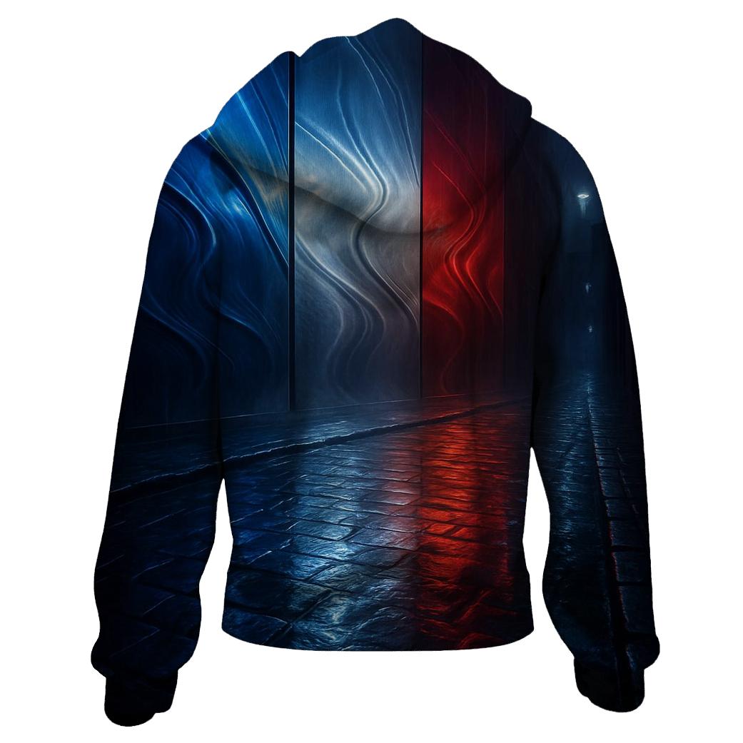 French_flag_metallic_city_rain zip-up hoodies