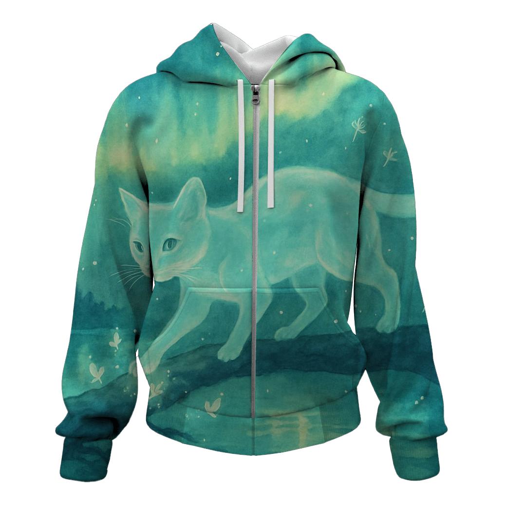 Aurora Forest Spirit Cat hoodie styles