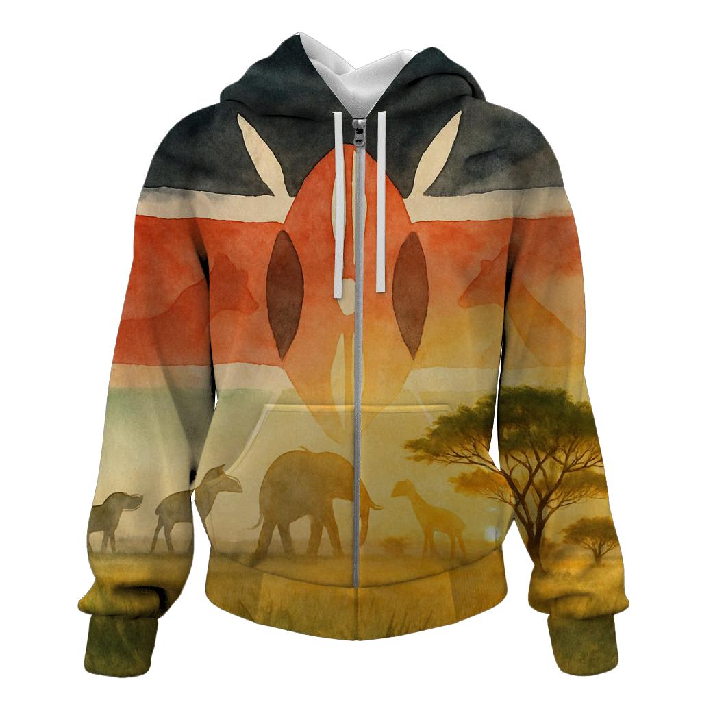 Kenyan_flag_savanna_sunrise_silhouette heavyweight hoodies