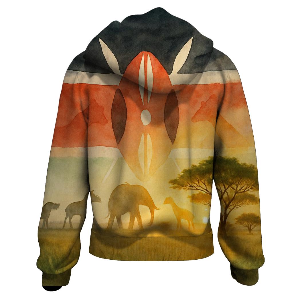 Kenyan_flag_savanna_sunrise_silhouette heavyweight hoodies