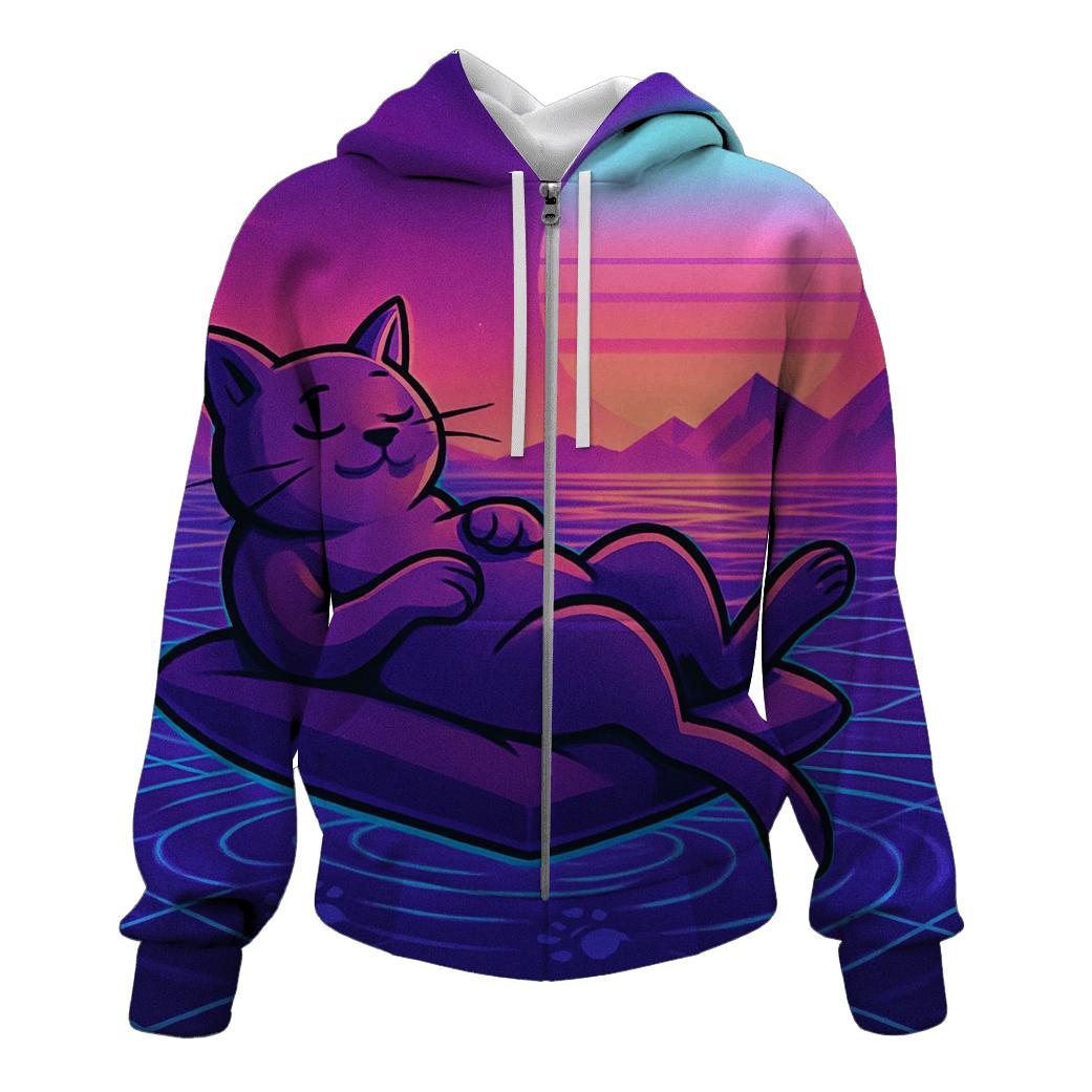 Dreamwave Synth Lounge Cat printed hoodies