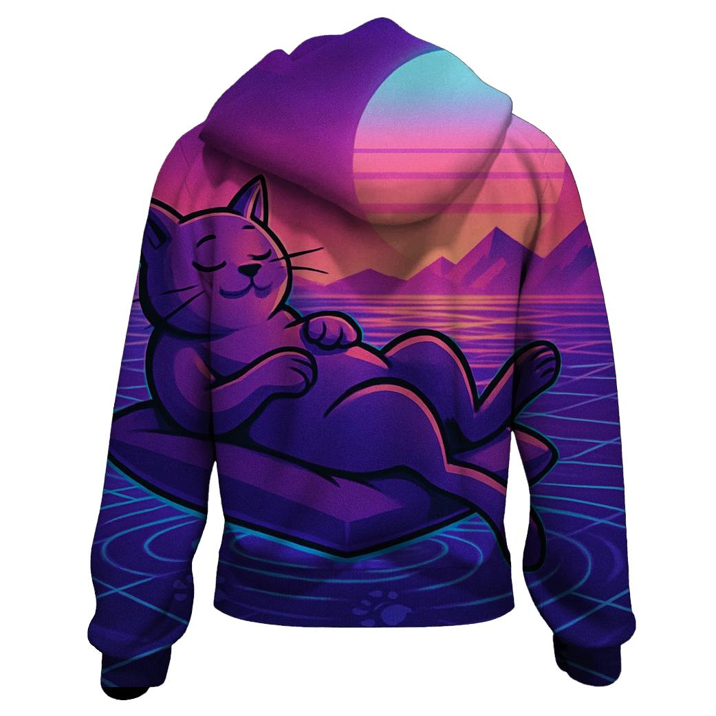 Dreamwave Synth Lounge Cat printed hoodies