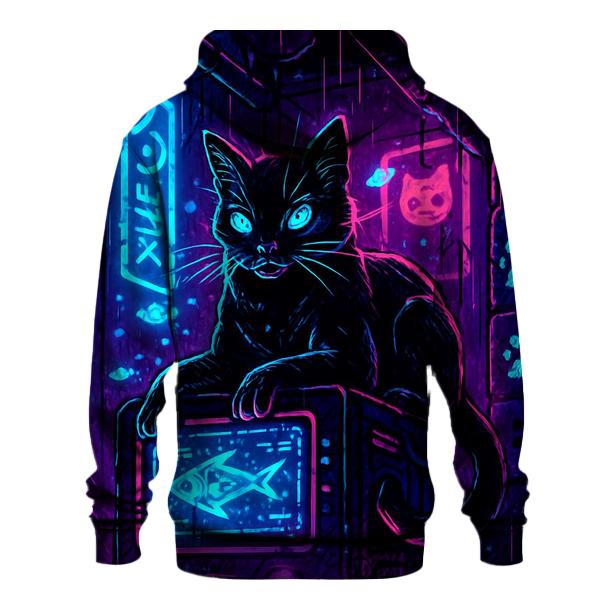 Neon Alley Hacker Cat zip-up hoodies