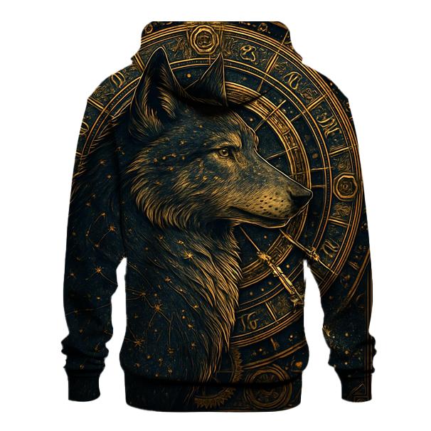 Celestial Clock Wolf zip-up hoodies