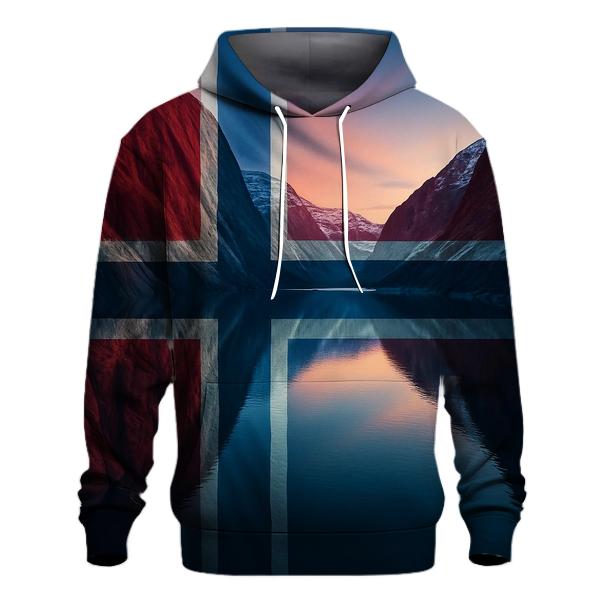 Norwegian_flag_fjord_glow_reflection pullover hoodies